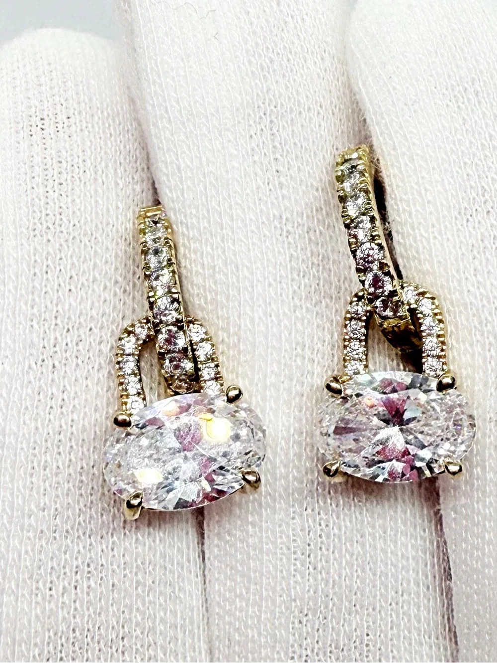 Stunning Gold-Tone Cubic Zirconia Drop Huggie Earrings!
